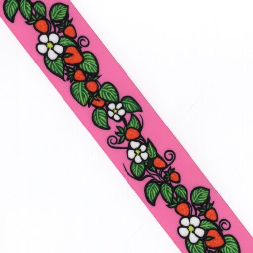 38mm - Single Face Strawberries Satin Ribbon - By Yard