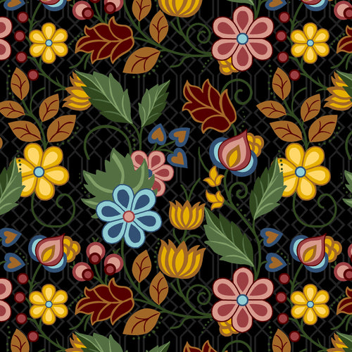Native floral SG0004 - Black 100% Cotton Designer