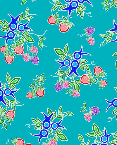 13 Moons Berry Fast TM0001 - Turquoise 100% Cotton Designer