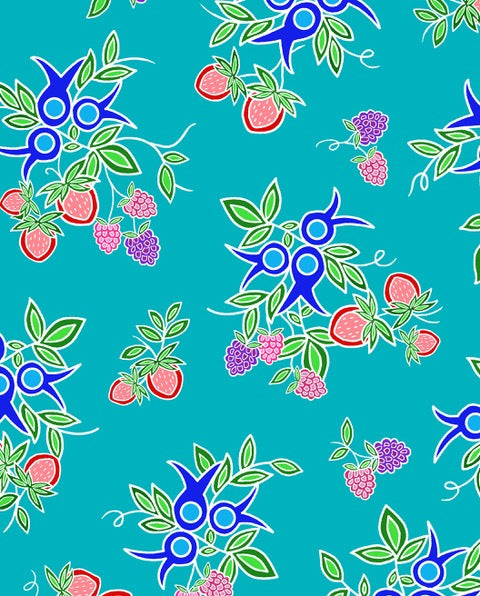 13 Moons Berry Fast TM0001 - Turquoise 100% Cotton Designer