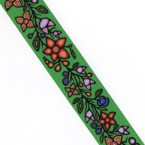 38mm - Single Face Ojibway Flowers 01 Satin Ribbon - By Yard