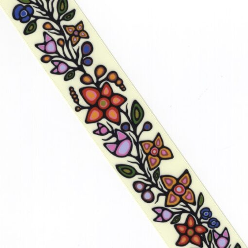38mm - Single Face Ojibway Flowers 01 Satin Ribbon - By Yard