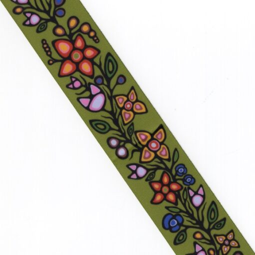 38mm - Single Face Ojibway Flowers 01 Satin Ribbon - By Yard