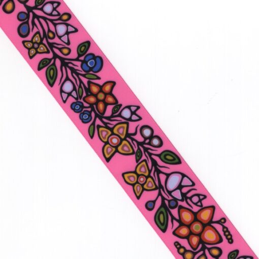 38mm - Single Face Ojibway Flowers 01 Satin Ribbon - By Yard
