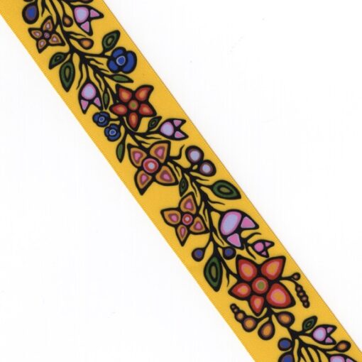 38mm - Single Face Ojibway Flowers 01 Satin Ribbon - By Yard