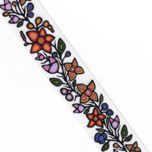 38mm - Single Face Ojibway Flowers 01 Satin Ribbon - By Yard