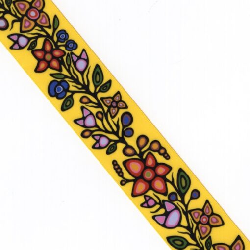 38mm - Single Face Ojibway Flowers 01 Satin Ribbon - By Yard