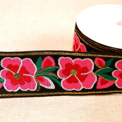 50mm - Jacquard ribbon flowers  - 14 · Black