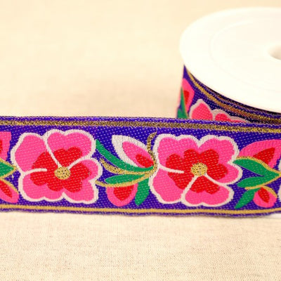 50mm - Jacquard ribbon flowers - 24 · Royal Blue