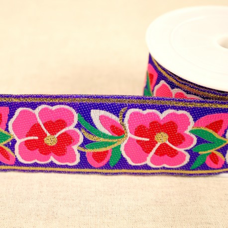 50mm - Jacquard ribbon flowers - 24 · Royal Blue