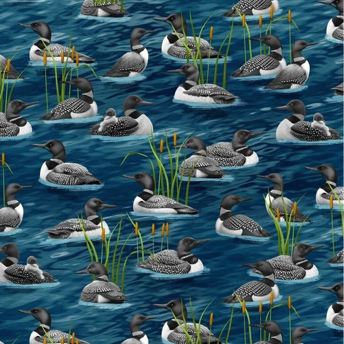Loons on the Water GMCD2858 - Blue 100% Cotton Designer
