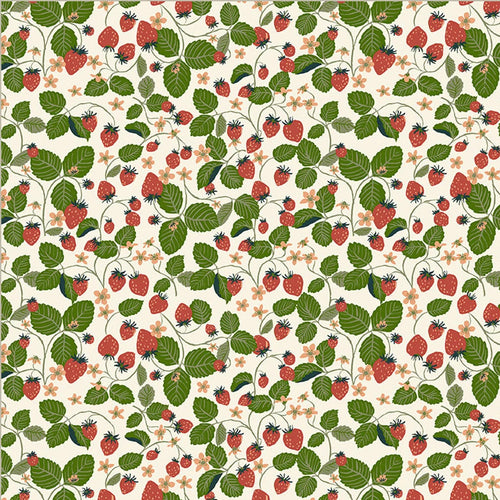 Champ de fraises 54297 - Ivoire Tissu 100% coton designer