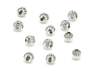 4mm - Metal Beads Corrugated Silver Plated · 100 pcs