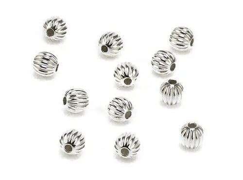 4mm - Metal Beads Corrugated Silver Plated · 100 pcs