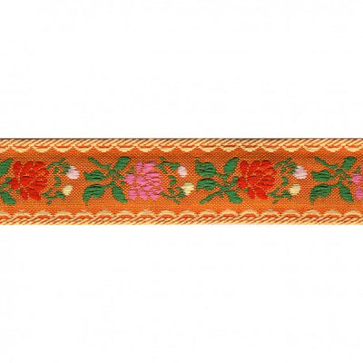 23mm - Woven ribbon jacquard flowers - 83 · Orange