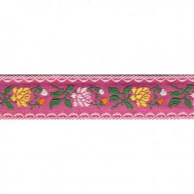 23mm - Woven ribbon jacquard flowers - 74 · pink