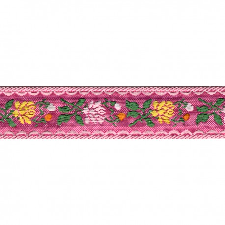 23mm - Woven ribbon jacquard flowers - 74 · pink