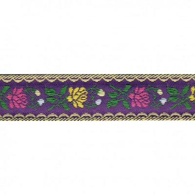 23mm - Woven ribbon jacquard flowers - 90 · Violet