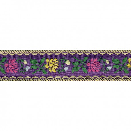 23mm - Woven ribbon jacquard flowers - 90 · Violet