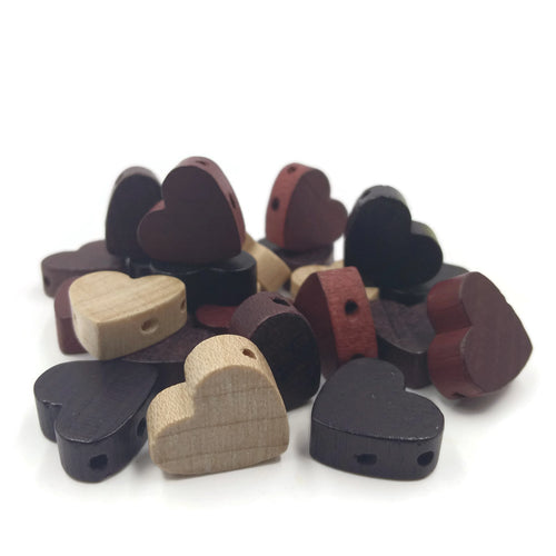 15x13 mm - Perles cœurs en bois avec 2 trous