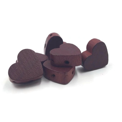 15x13 mm - Wooden hearts beads with 2 holes