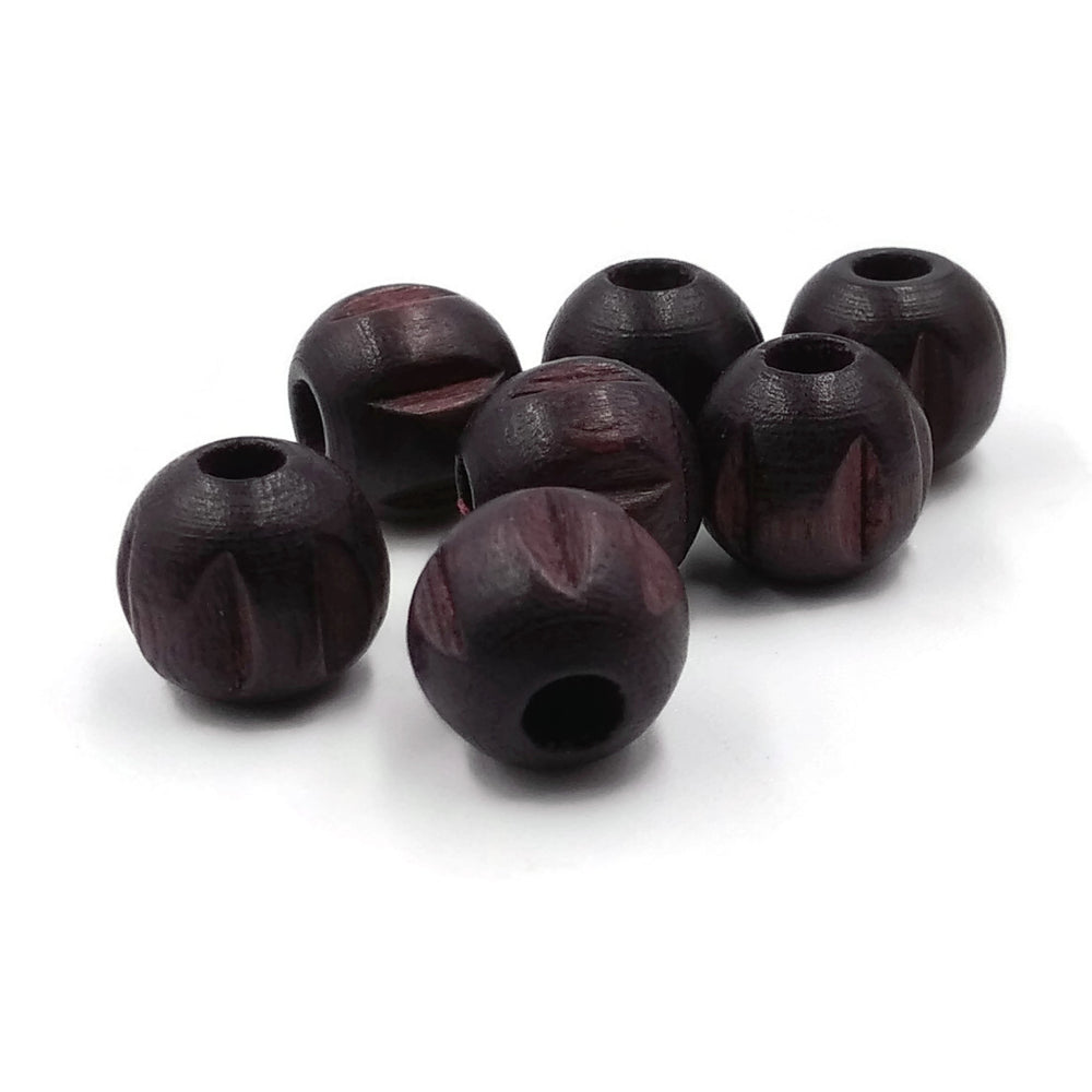 9mm - Wooden carved round beads