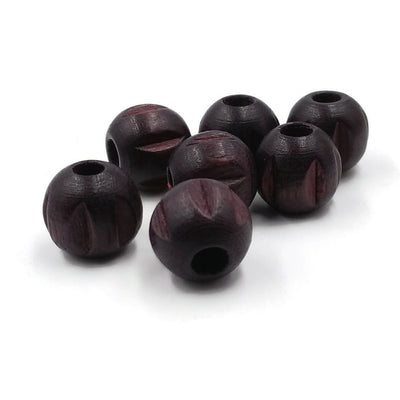 9mm - Wooden carved round beads