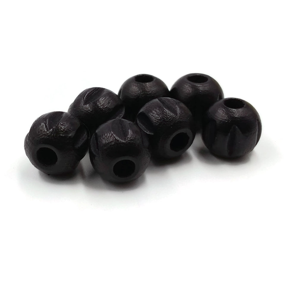 9mm - Wooden carved round beads