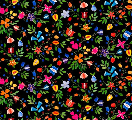 Small Floral 32002 - Black 100% Cotton Designer