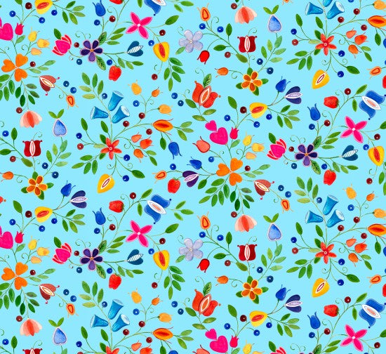 Small Floral 32002 - Blue 100% Cotton Designer