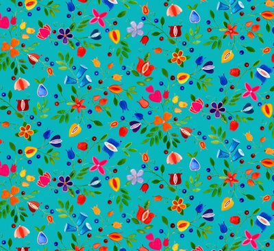 Small Floral 32002 - Turquoise 100% Cotton Designer