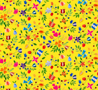 Small Floral 32002 - Yellow 100% Cotton Designer