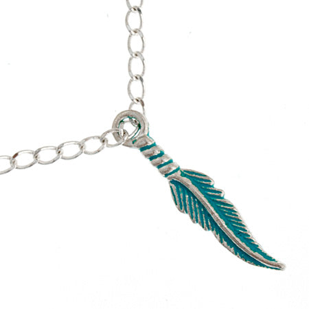 28mm - Metal Feathers Silver and Turquoise - 10pcs