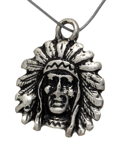 16mm - Native Head pendant - Antique Silver