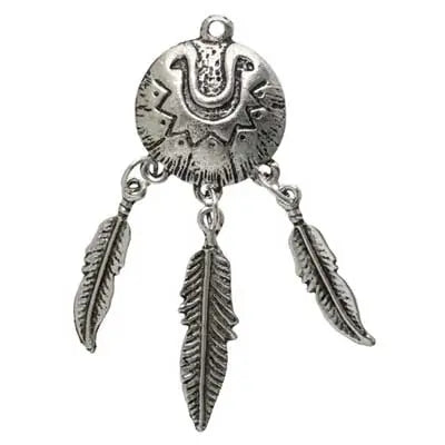 64m - Pendentif bouclier et plumes - argent antique