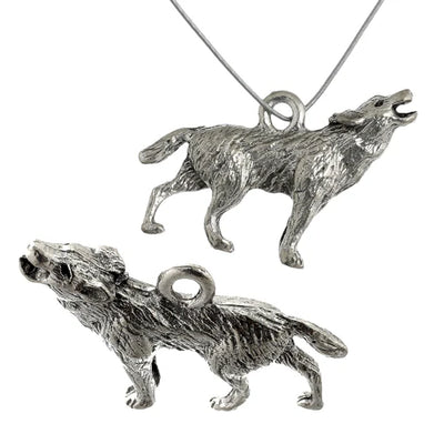 26x16mm - Filled Standing Howling Wolf - Antique Silver LF/NF (un)