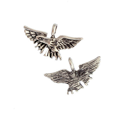 22x14 mm - Petit pendentif aigle avec ailes déployées - Argent antique