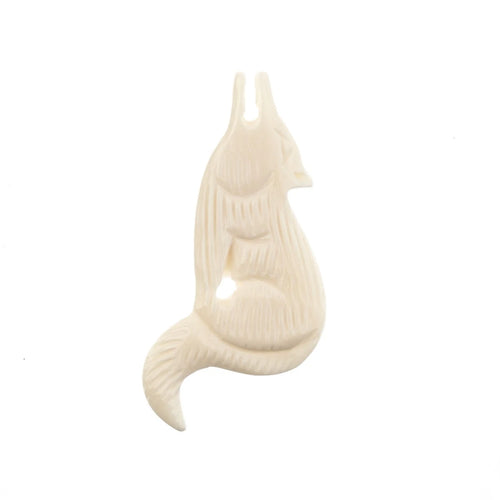 60x27mm - Bone wolf looking up pendant - White (2pcs)