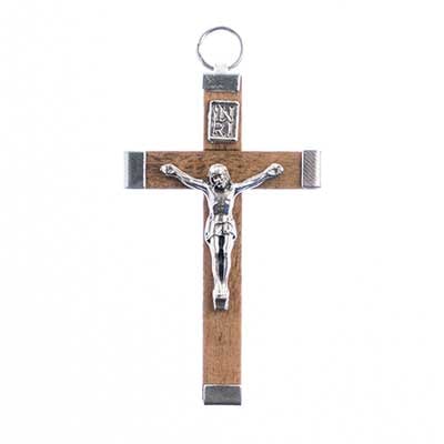 29x47mm - Wood cross natural - Silver with ring