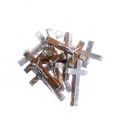 29x47mm - Wood cross natural - Silver with ring