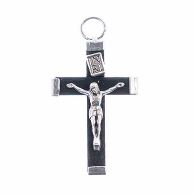 20x34mm - Wood cross black - Silver with ring