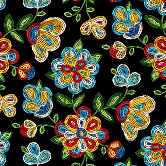 Beaded Floral 449 - Black 100% Cotton Designer