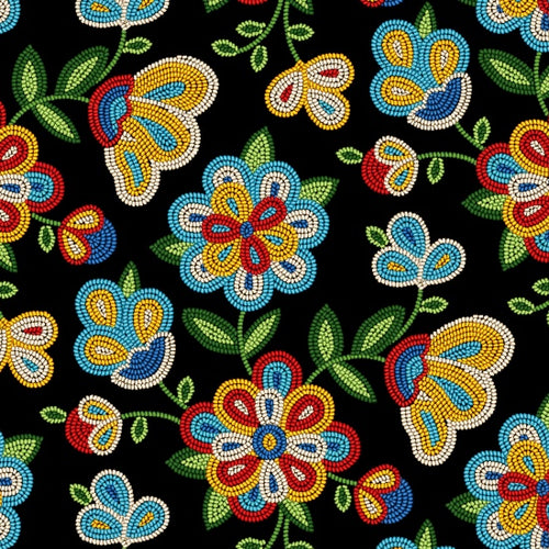 Fleurs perlées 449 - Noir Tissu 100% coton designer