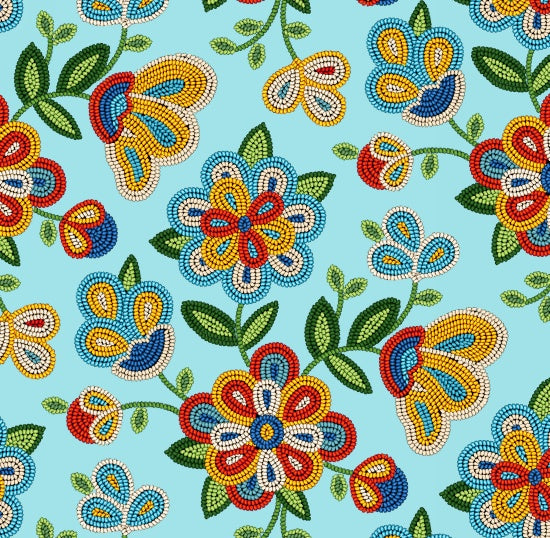 Beaded Floral 449 - Light Turquoise 100% Cotton Designer