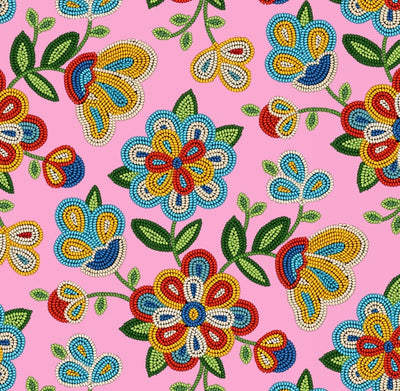 Beaded Floral 449 - Pink 100% Cotton Designer