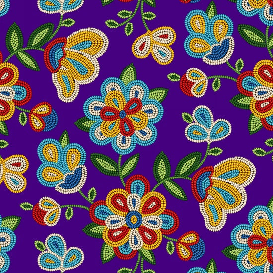 Beaded Floral 449 - Purple 100% Cotton Designer