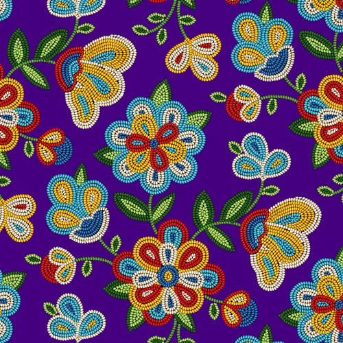 Fleurs perlées 449 - Violet Tissu 100% coton designer