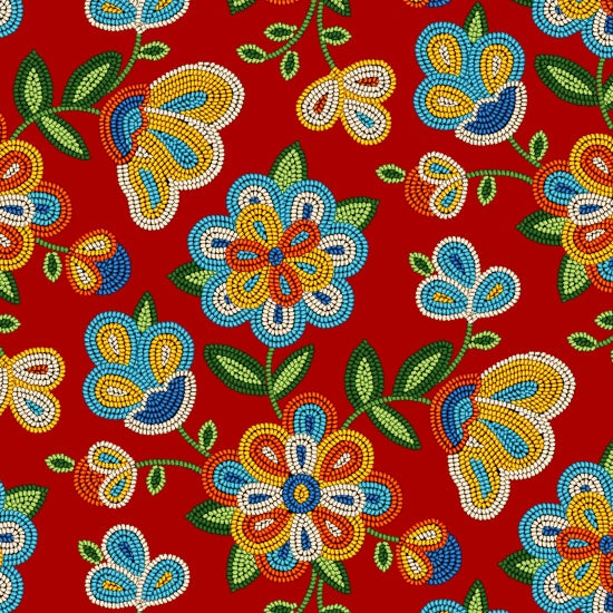 Beaded Floral 449 - Red 100% Cotton Designer