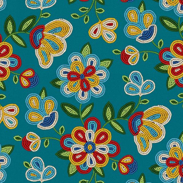 Fleurs perlées 449 - Turquoise Tissu 100% coton designer