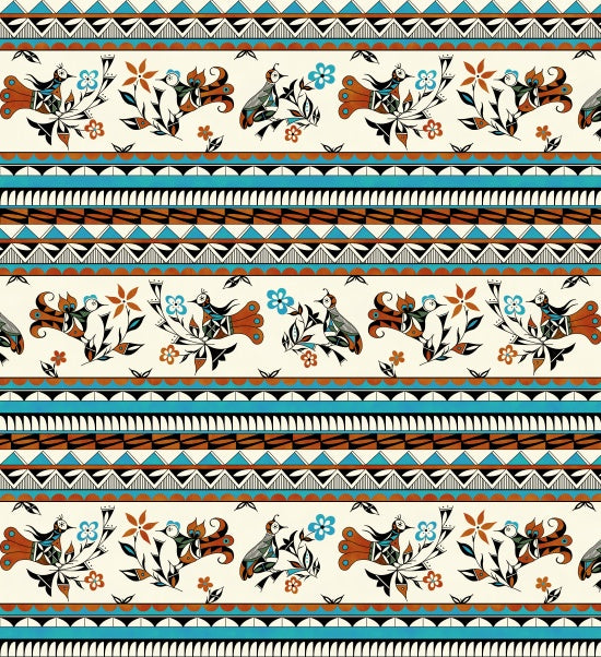 Héritage en bande 47002 - Turquoise Tissu 100% coton designer